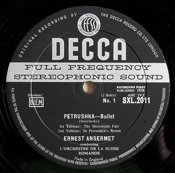 Igor Stravinsky, Ernest Ansermet, L'Orchestre De La Suisse Romande – Petrushka LP vinyl record, image 2 of 3