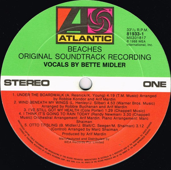 Bette Midler – Beaches (Original Soundtrack Recording) LP vinyl record, image 3 of 4
