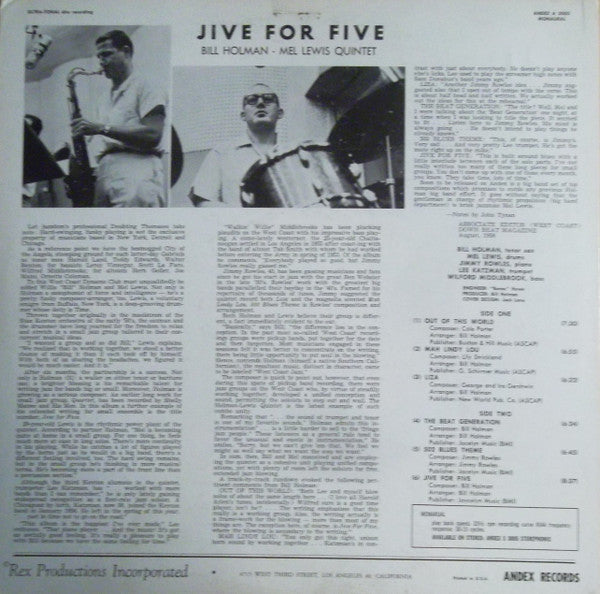 Bill Holman / Mel Lewis Quintet – Jive For Five LP vinyl record, image 2 of 4