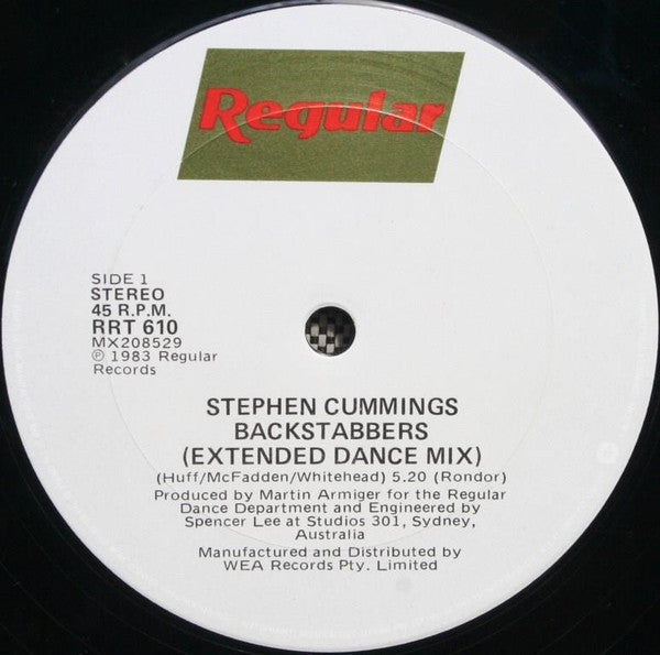 Stephen Cummings – Backstabbers (Extended Dance Mix) 12" vinyl record, image 3 of 4