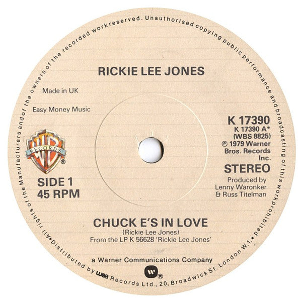 Rickie Lee Jones – Chuck E's In Love 7" vinyl record, image 1 of 2