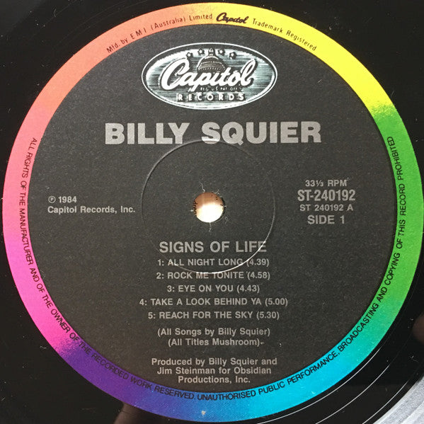 Billy Squier – Signs Of Life LP vinyl record, image 3 of 6