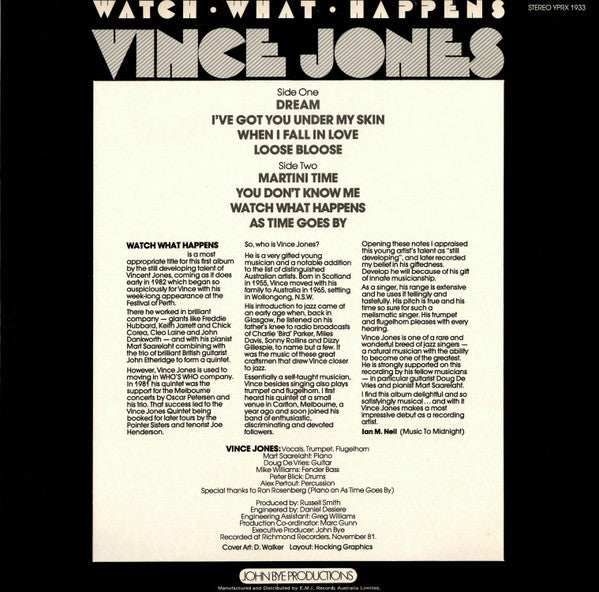 Vince Jones – Watch What Happens LP vinyl record, image 2 of 5