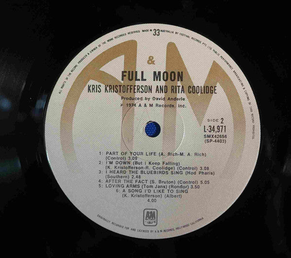 Kris Kristofferson & Rita Coolidge – Full Moon LP vinyl record, image 6 of 6