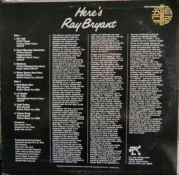 Ray Bryant – Here's Ray Bryant LP vinyl record, image 5 of 5