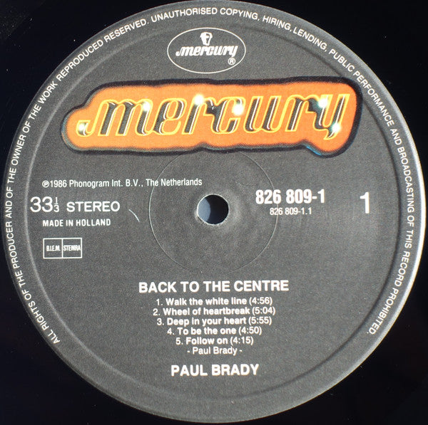 Paul Brady – Back To The Centre LP vinyl record, image 5 of 8