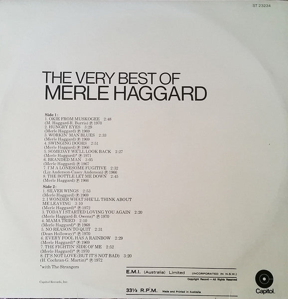 Merle Haggard – The Very Best of Merle Haggard LP vinyl record, image 2 of 4