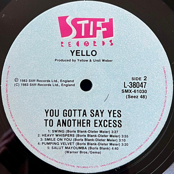 Yello – You Gotta Say Yes To Another Excess LP vinyl record, image 4 of 4