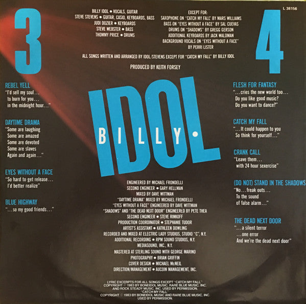Billy Idol – Rebel Yell LP vinyl record, image 6 of 6