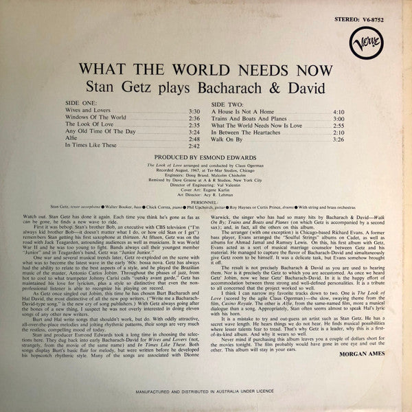 Stan Getz – What The World Needs Now (Stan Getz Plays Bacharach And David) LP vinyl record, image 2 of 4