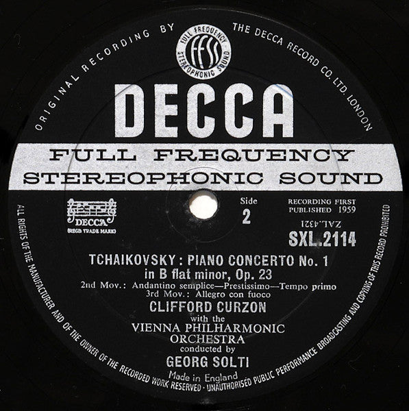 Pyotr Ilyich Tchaikovsky, Clifford Curzon, Wiener Philharmoniker, Georg Solti – Piano Concerto No. 1 LP vinyl record, image 4 of 4