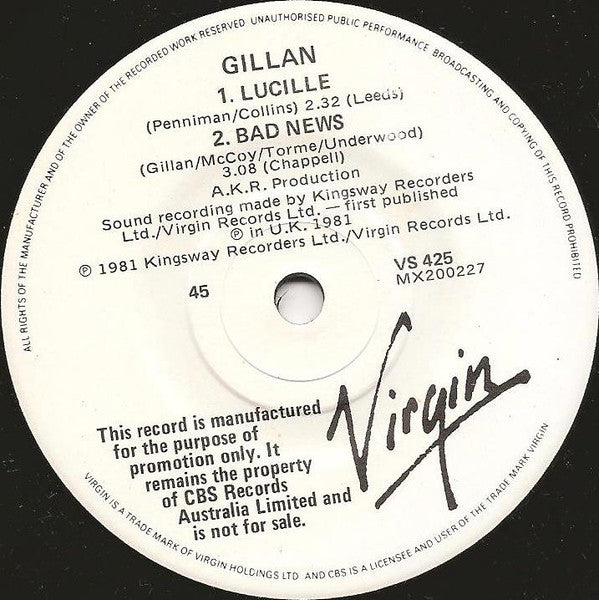 Gillan – No Laughing In Heaven / Lucille 7" vinyl record, image 4 of 4