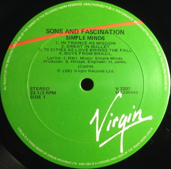 Simple Minds – Sons And Fascination LP vinyl record, image 3 of 4