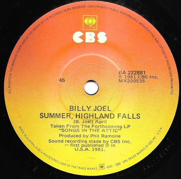 Billy Joel – You're My Home 7" vinyl record, image 2 of 3