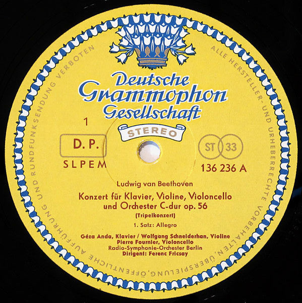 Ludwig van Beethoven, Géza Anda, Wolfgang Schneiderhan, Pierre Fournier, Radio-Symphonie-Orchester Berlin, Ferenc Fricsay – Tripelkonzert = Triple Concerto LP vinyl record, image 3 of 5
