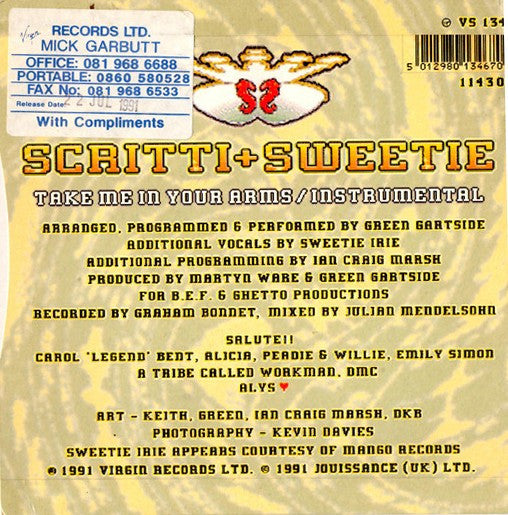 Scritti Politti – Take Me In Your Arms And Love Me 7" vinyl record, image 2 of 4
