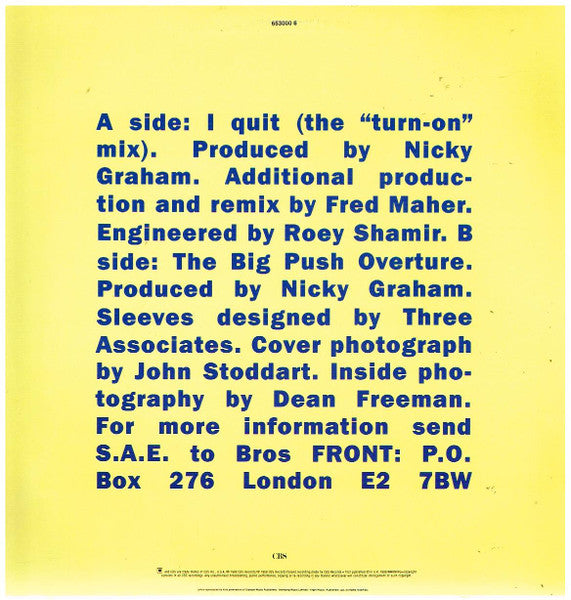 Bros – I Quit 12" vinyl record, image 2 of 2