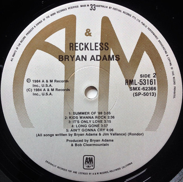 Bryan Adams – Reckless LP vinyl record, image 4 of 6