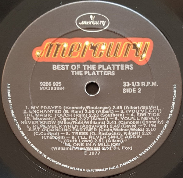 The Platters – Best Of The Platters LP vinyl record, image 4 of 4
