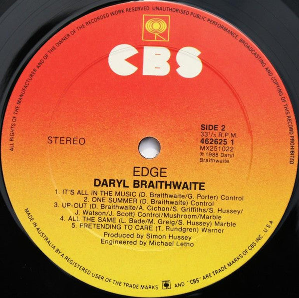 Daryl Braithwaite – Edge LP vinyl record, image 5 of 7