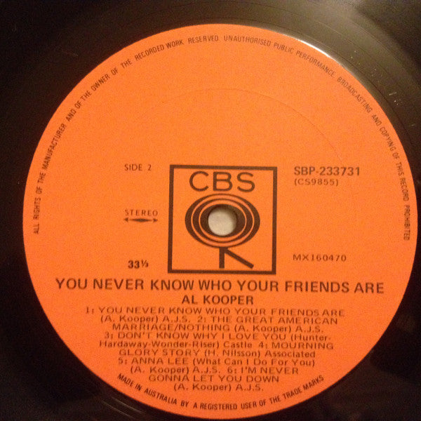 Al Kooper – You Never Know Who Your Friends Are LP vinyl record, image 3 of 4