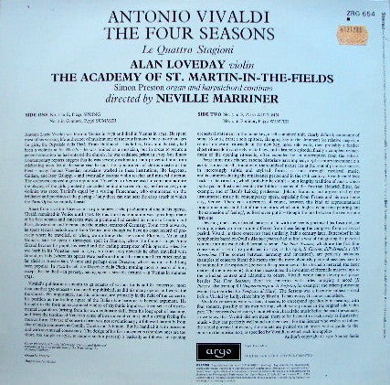 Antonio Vivaldi, The Academy Of St. Martin-in-the-Fields, Sir Neville Marriner, Alan Loveday – The Four Seasons LP vinyl record, image 2 of 5