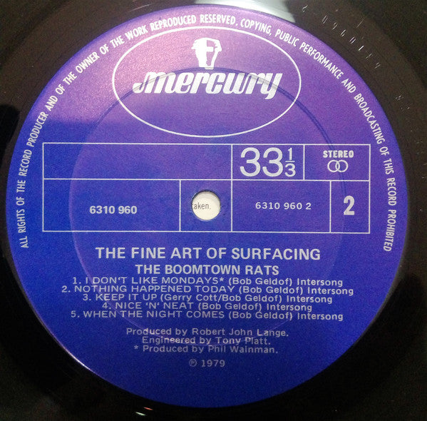 The Boomtown Rats – The Fine Art Of Surfacing LP vinyl record, image 6 of 6