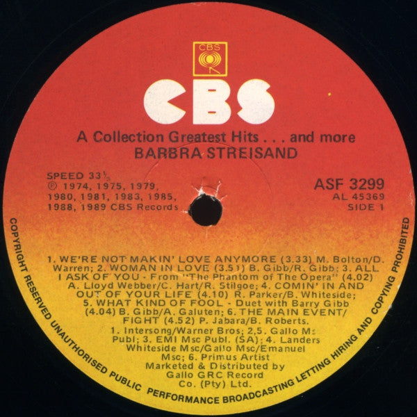 Barbra Streisand – A Collection (Greatest Hits...And More) LP vinyl record, image 3 of 4