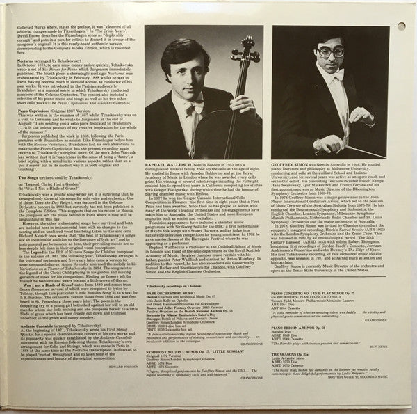 Pyotr Ilyich Tchaikovsky, Raphael Wallfisch, English Chamber Orchestra, Geoffrey Simon – Tchaikovsky - Music For Cello And Orchestra LP vinyl record, image 3 of 8