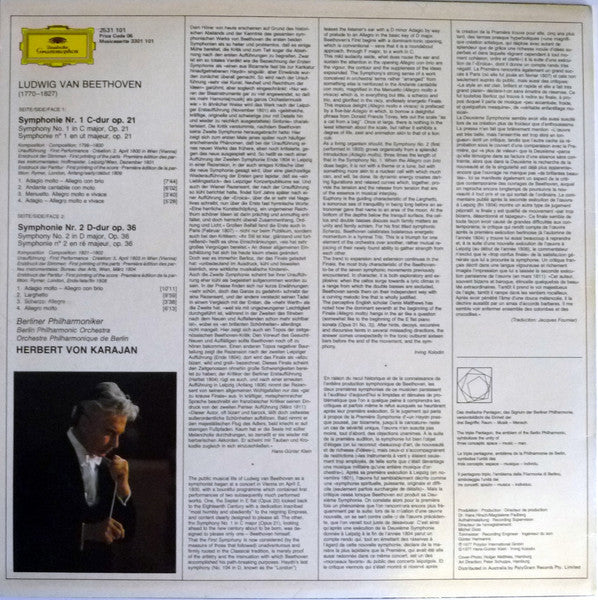 Ludwig van Beethoven, Berliner Philharmoniker, Herbert von Karajan – Symphonien Nr. 1 - Nr. 2 LP vinyl record, image 2 of 6