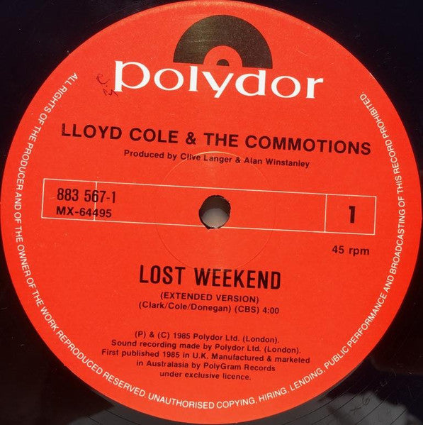 Lloyd Cole & The Commotions – Lost Weekend (Extended Version) 12" vinyl record, image 3 of 4