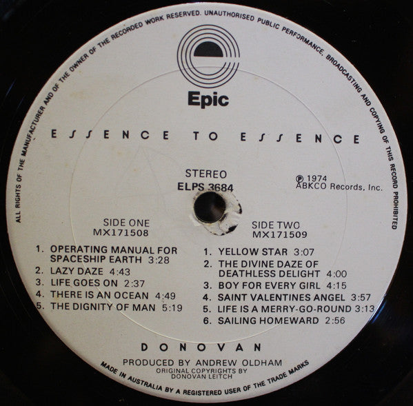 Donovan – Essence To Essence LP vinyl record, image 4 of 5