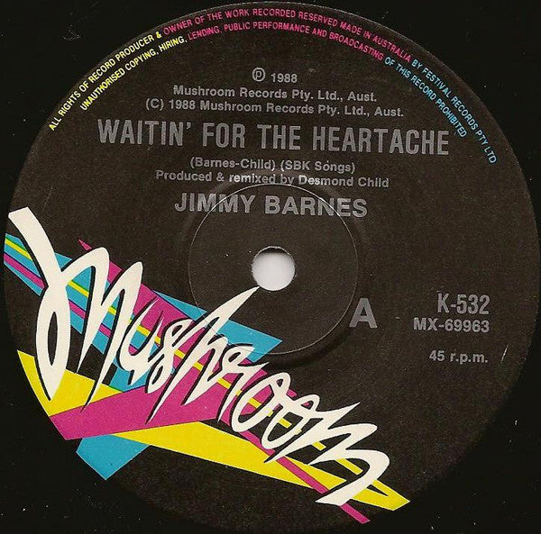 Jimmy Barnes – Waitin' For The Heartache 7" vinyl record, image 3 of 4