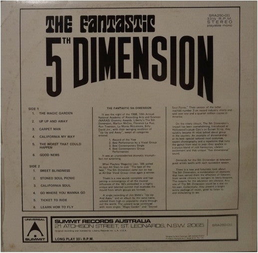 The Fifth Dimension – The Fantastic 5th Dimension LP vinyl record, image 2 of 4