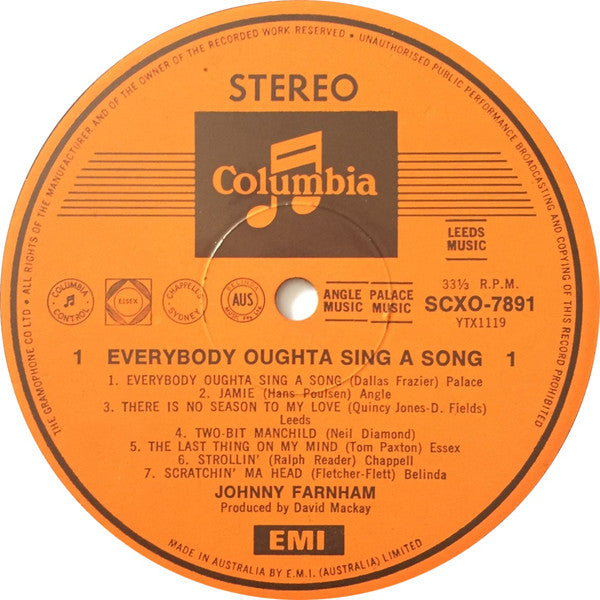 John Farnham – Everybody Oughta Sing A Song LP vinyl record, image 3 of 4