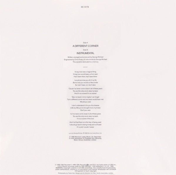 George Michael – A Different Corner 12" vinyl record, image 2 of 5