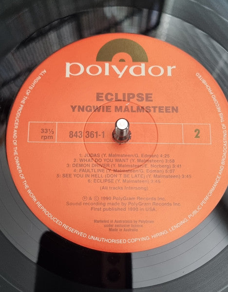 Yngwie Malmsteen – Eclipse LP vinyl record, image 2 of 7
