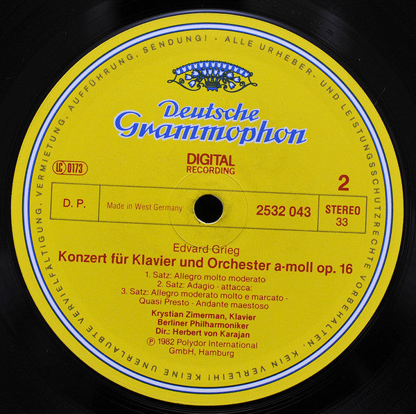 Robert Schumann, Edvard Grieg, Berliner Philharmoniker, Krystian Zimerman, Herbert Von Karajan – Klavierkonzerte = Piano Concertos LP vinyl record, image 4 of 4