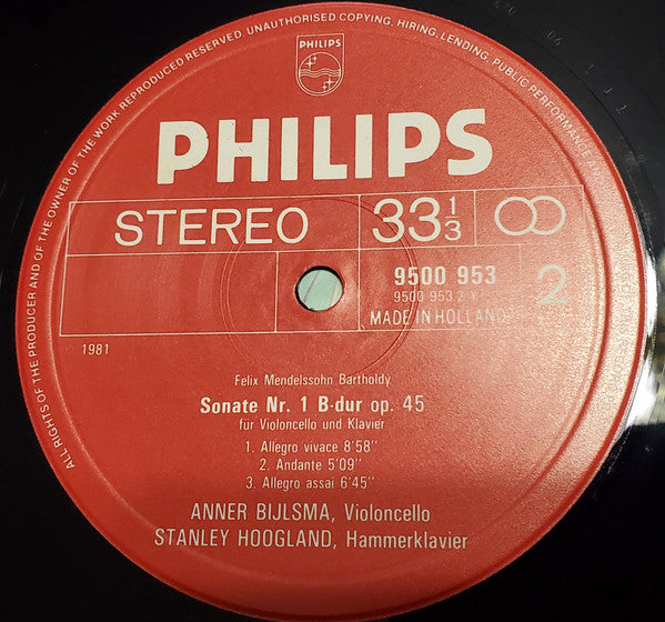 Felix Mendelssohn-Bartholdy, Anner Bylsma, Stanley Hoogland – 2 Sonatas For Cello And Fortepiano LP vinyl record, image 4 of 4