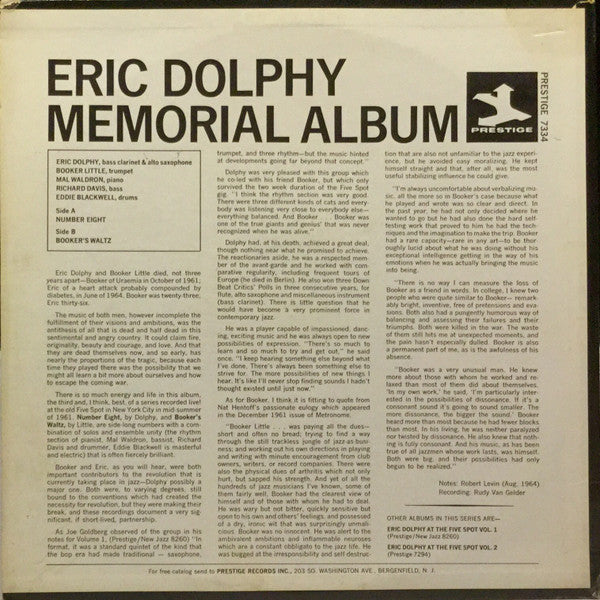Eric Dolphy, Booker Little – Memorial Album Recorded Live At The Five Spot LP vinyl record, image 2 of 4