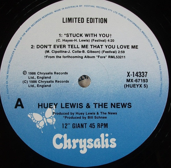 Huey Lewis & The News – Stuck With You 12" vinyl record, image 3 of 4