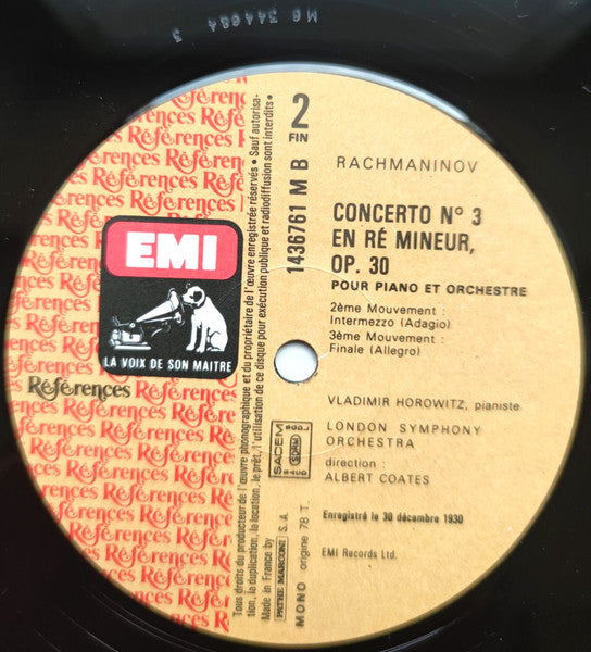 Sergei Rachmaninoff, Vladimir Horowitz, London Symphony Orchestra, Albert Coates – Concerto N° 3 En Ré Mineur, Op. 30 Pour Piano Et Orchestre LP vinyl record, image 4 of 4