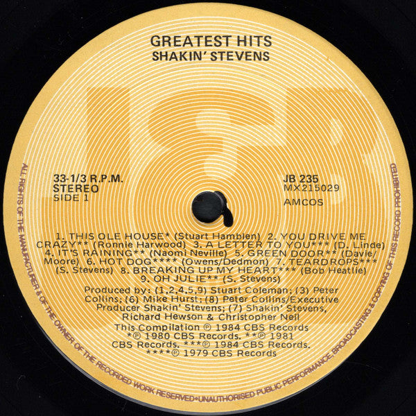 Shakin' Stevens – Greatest Hits LP vinyl record, image 3 of 4