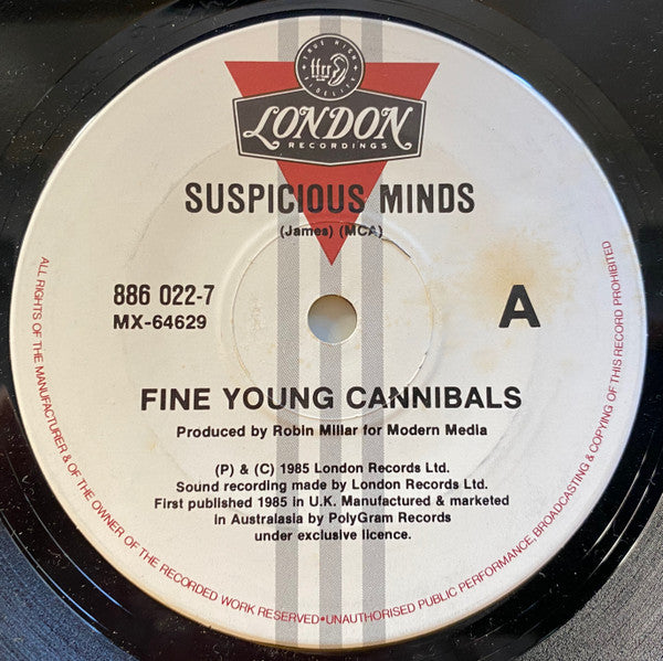 Fine Young Cannibals – Suspicious Minds 7" vinyl record, image 1 of 3