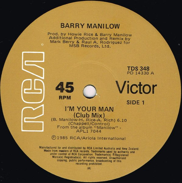 Barry Manilow – I'm Your Man 12" vinyl record, image 3 of 4