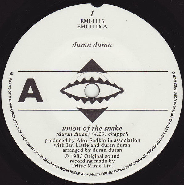 Duran Duran – Union Of The Snake 7" vinyl record, image 3 of 4