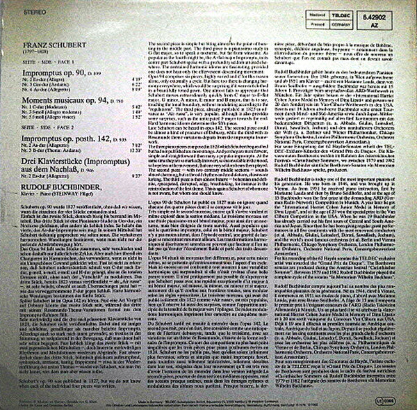 Franz Schubert, Rudolf Buchbinder – Impromptus - Moment Musicaux LP vinyl record, image 2 of 4