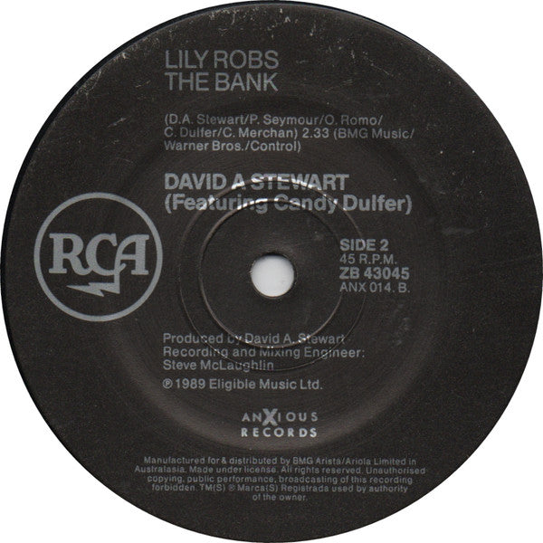 David A. Stewart, Candy Dulfer – Lily Was Here 7" vinyl record, image 2 of 2
