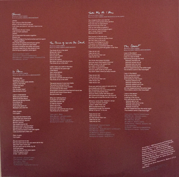 Carly Simon – Come Upstairs LP vinyl record, image 6 of 6
