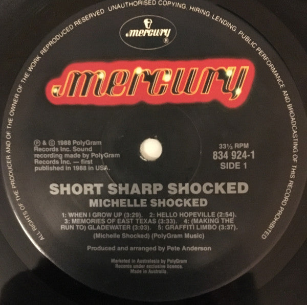 Michelle Shocked – Short Sharp Shocked LP vinyl record, image 3 of 6